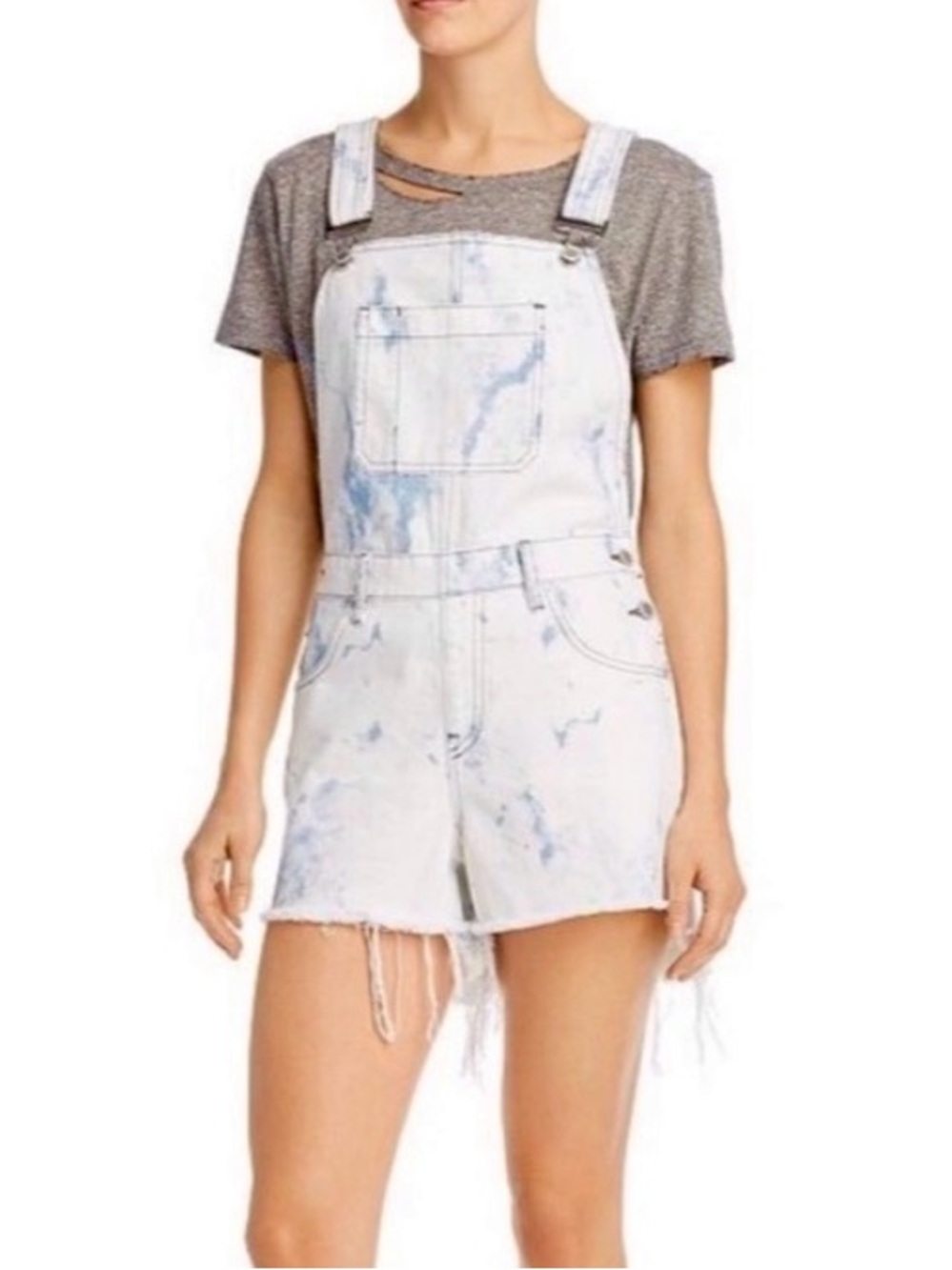 NWT Hudson Jeans Artist Cloud Sloan Denim Short Overalls Marble Dye Shortalls S
